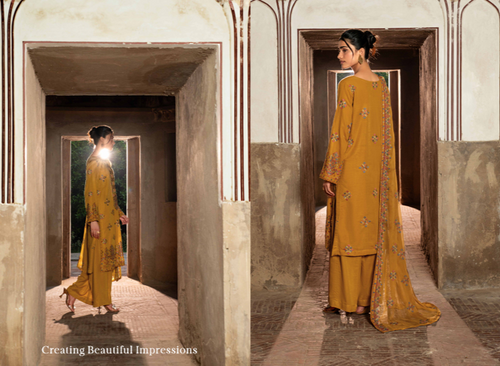 A rich mustard 3-piece unstitched suit