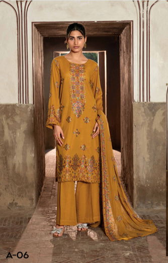 A rich mustard 3-piece unstitched suit