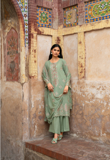 A soft sage 3-piece unstitched suit