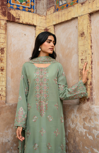 A soft sage 3-piece unstitched suit