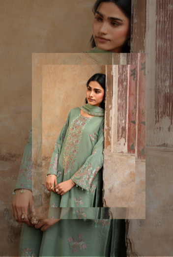 A soft sage 3-piece unstitched suit