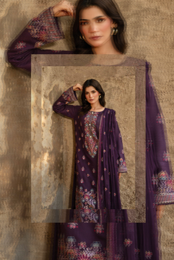 A rich plum 3-piece unstitched suit
