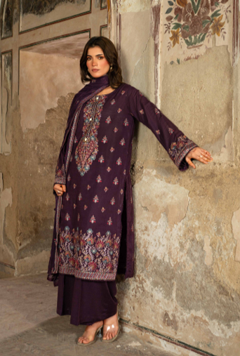 A rich plum 3-piece unstitched suit