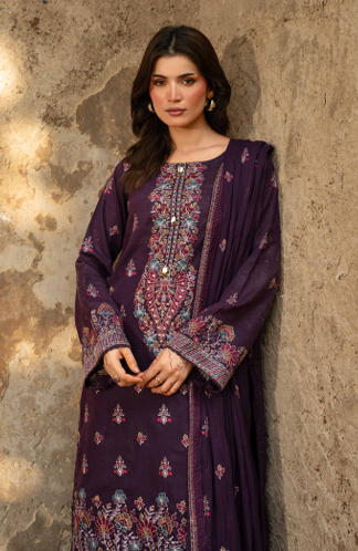 A rich plum 3-piece unstitched suit