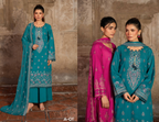 A rich teal 3-piece unstitched suit featuring intricate traditional embroidery