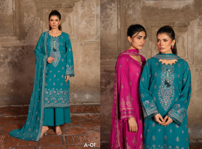 A vibrant 3-Piece Unstitched Suit in a beautiful pink shade,