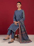 A cobalt blue 3-Piece Printed Unstitched Suit featuring delicate floral motifs in blue