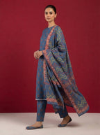 A cobalt blue 3-Piece Printed Unstitched Suit featuring delicate floral motifs in blue